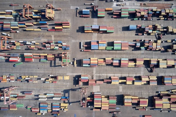 Aerial view of dock with containers. Izmir, Turkey.