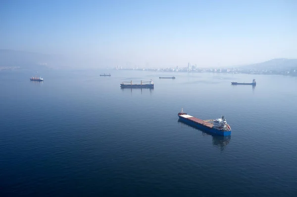 Empty container cargo ships in the sea.