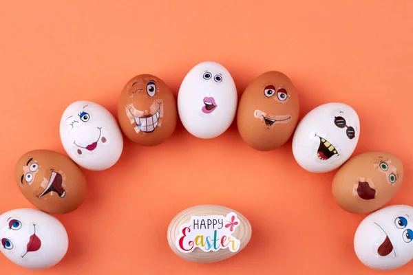 Eggs with funny smiley faces.