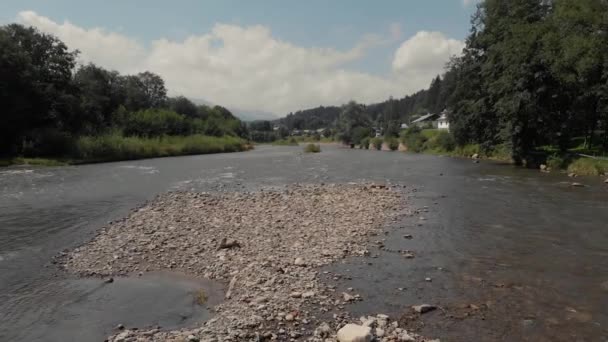 Сільський пейзаж з тече річкою в літній день . — стокове відео