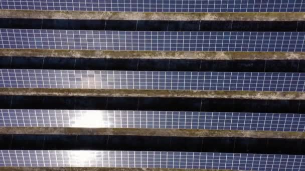 Vista superior de los paneles solares azules en un día soleado. — Vídeos de Stock
