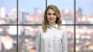 Young beautiful caucasian woman, front view.