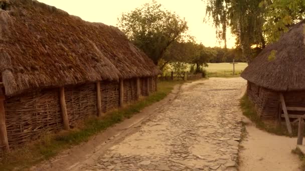 Cabana de palha na aldeia medieval. — Vídeo de Stock