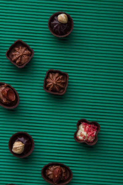 Vertical shot assortment of various round chocolate candies. — стоковое фото