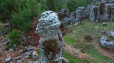 Kozalaklı ormanlardaki eşsiz kaya oluşumlarının en üst görüntüsü.