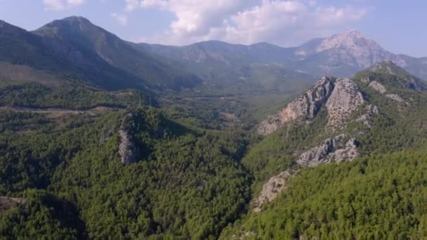 Landschaft von Bergen mit tiefen Wäldern. — Stockvideo