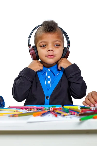 Criança em fones de ouvido. — Fotografia de Stock