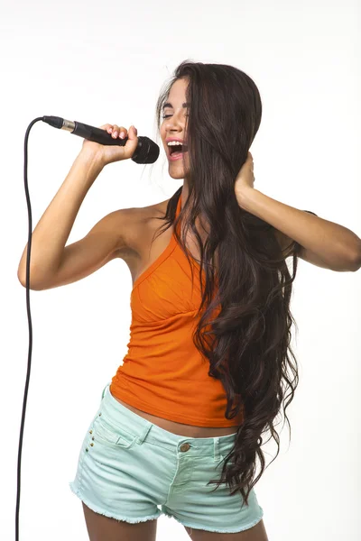 Pretty lady in orange shirt. — Stock Photo, Image