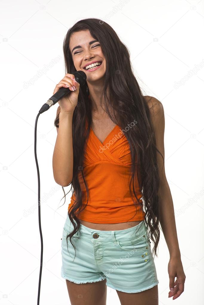 Pretty lady with the microphone. 