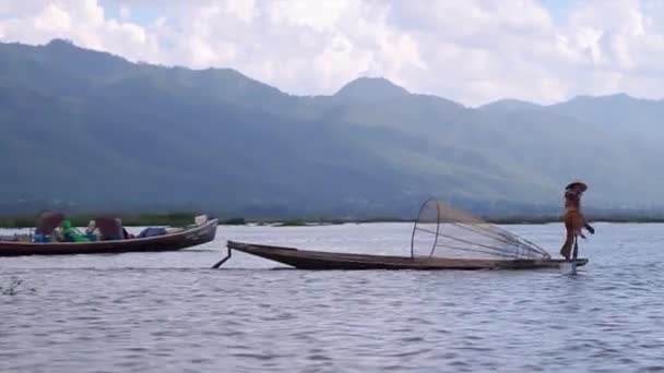 Rowing of paddle with  leg. — Stock Video