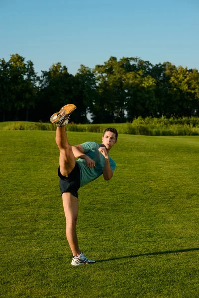 Kickboxare på en gräsmatta. — Stockfoto