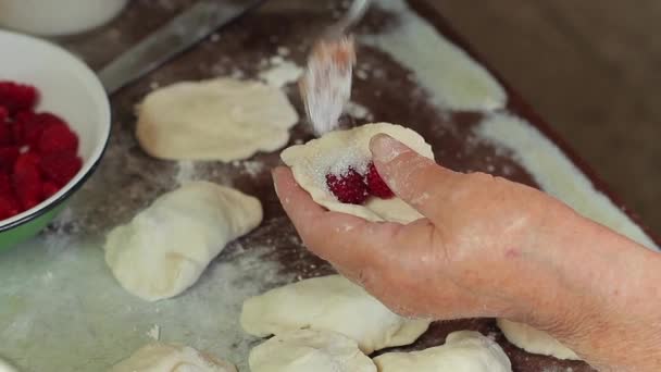 Grandmother prepares the dumplings. — Stock Video