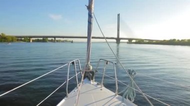 Yacht is changing course. Walk on a yacht.