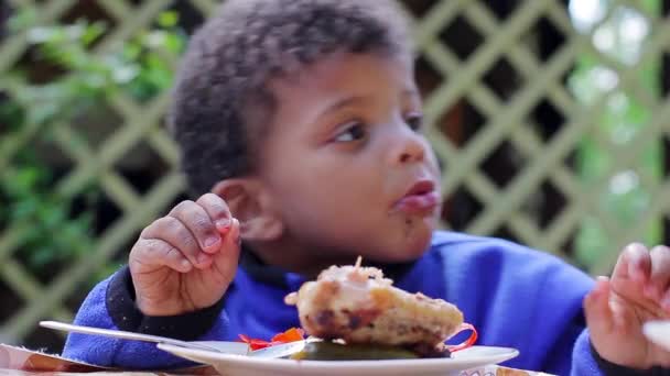 Boy eat and dreams. Funny child. — Stock Video