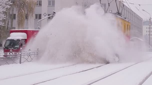 Limpeza da ferrovia da neve . — Vídeo de Stock