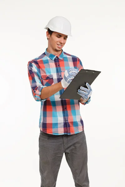 Construction worker with clipboard. — Stock Photo, Image