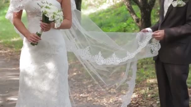 Sposa e sposo al loro matrimonio . — Video Stock