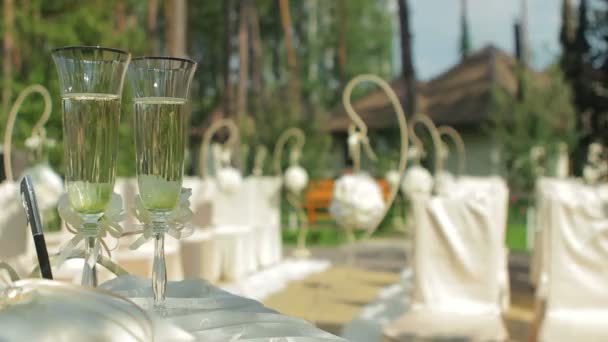 Bröllopsglas med champagne. — Stockvideo