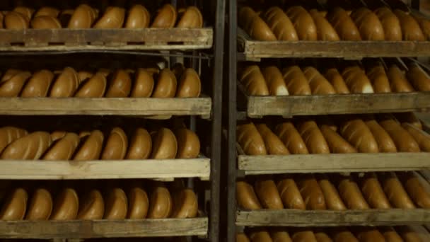 Bread on the shelves. — Stock Video