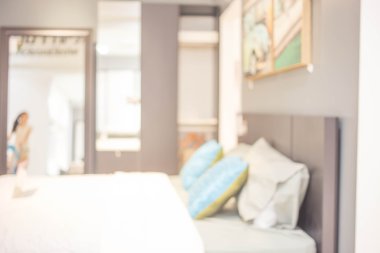 Arkaplan İçi Bulanık Yatak Odası, ürün görüntüleme şablonu.