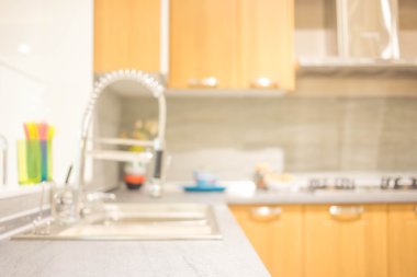 Modern Mutfak Odası 'nın bulanık görüntüsü. Mutfak Odası.