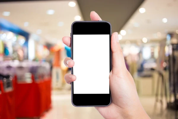 Fotoğraf boş. Kadın el boş mobil akıllı telefon tutarak