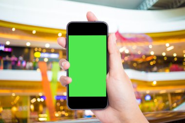 Fotoğraf boş. Kadın el boş mobil akıllı telefon tutarak