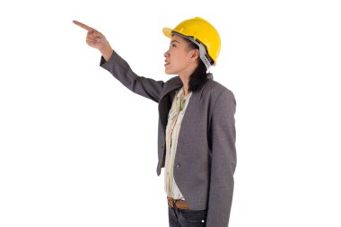 İzole üzerinde beyaz arka plan ile genç bir kadın mühendis