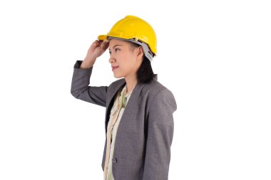 İzole üzerinde beyaz arka plan ile genç bir kadın mühendis