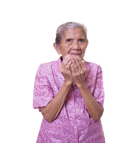 Портрет азіатської старшої жінки на білому тлі — стокове фото