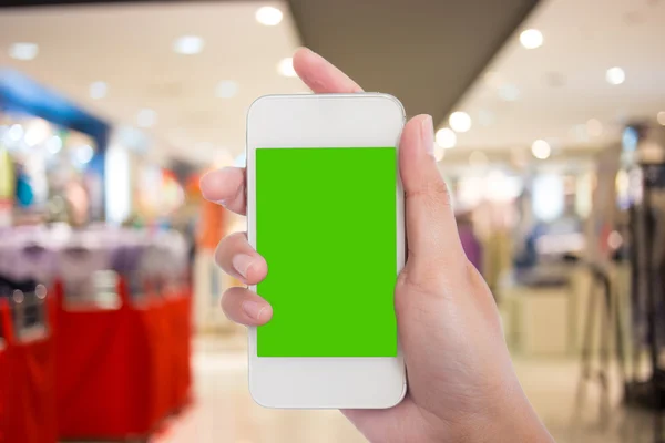 Fotoğraf boş. Kadın el boş mobil akıllı telefon tutarak