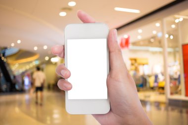 Fotoğraf boş. Elini tut boş kartvizit alışveriş merkezinde.