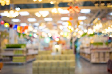 Alışveriş merkezinin bulanık görüntüsü ve bokeh arkaplan