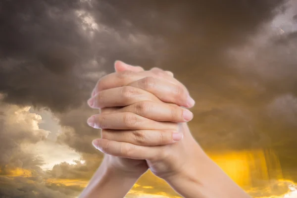 Praying Hands Isolated on sky background. — Stock Photo, Image