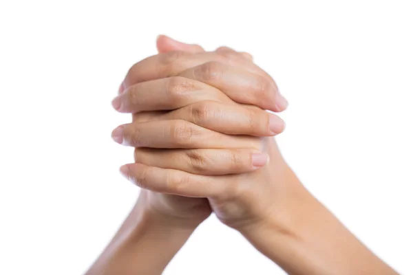 Προσεύχεται χέρια που απομονώνονται σε λευκό φόντο. — Φωτογραφία Αρχείου