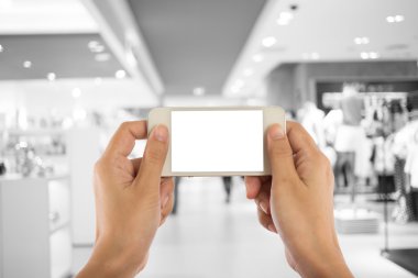 Fotoğraf boş. Alışveriş mal bir akıllı telefon ile fotoğraf çekimi