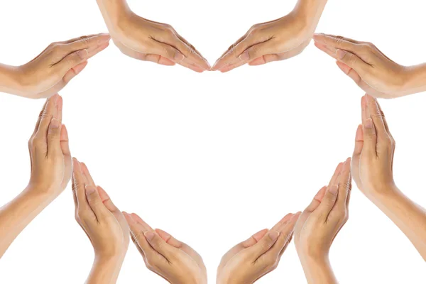 Hands make heart shape on white background — Stock Photo, Image