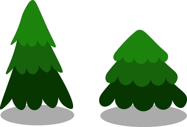 Conjunto Dos Árboles Navidad Verdes Dibujados Estilo Dibujos Animados Sobre — Vector de stock