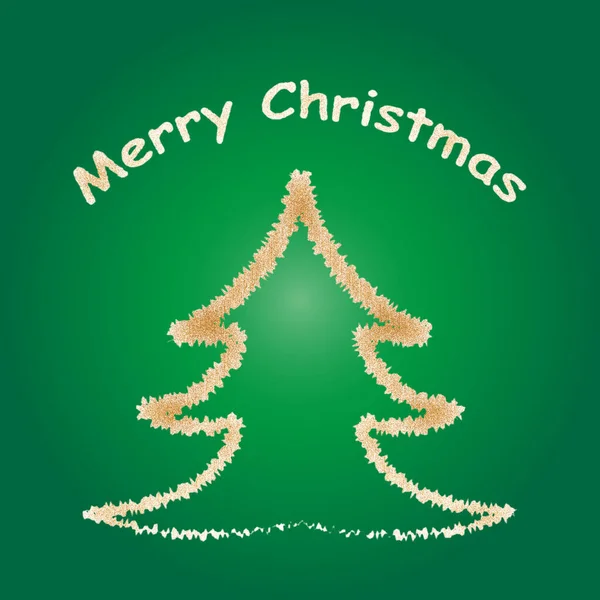 Grußkarte Mit Goldenem Glitzerndem Weihnachtsbaum Auf Grünem Hintergrund — Stockvektor