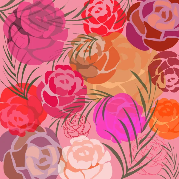 Padrão Floral Multicamada Com Flores Coloridas Ramos Fundo Rosa — Vetor de Stock