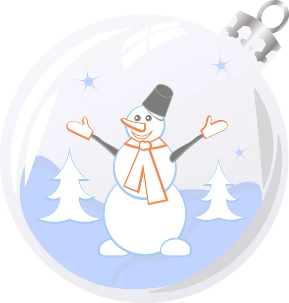 Año Nuevo Composición Navidad Con Muñeco Nieve Lindo Bola Cristal — Vector de stock