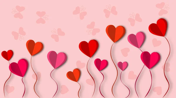 Romantische Grußkarte Mit Herzblumen Und Schmetterlingen Auflösung — Stockvektor