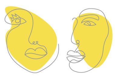 Pantone 2021 renklerinde iki gerçeküstü yüz çizen simge kümesi 