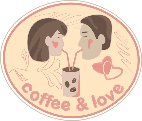 Carte Voeux Saint Valentin Avec Couple Lettrage Tasse Café — Image vectorielle
