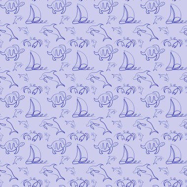 Deniz hayvanları ve yelkenli tekneleriyle tek sıra halinde kusursuz desenler çiziyor.