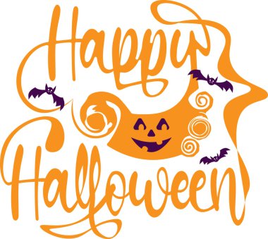 Balkabağı suratlı ve yarasalı Mutlu Cadılar Bayramı tipografisi