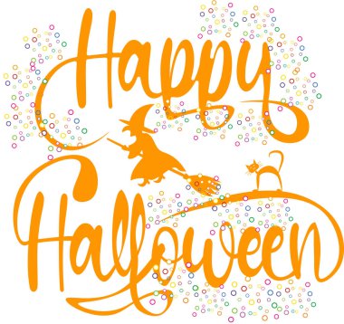 Cadılar Bayramı partiniz kutlu olsun uçan cadı kedi tipografisi ve gürültü efekti