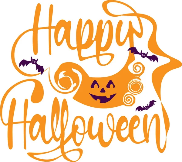 Balkabağı suratlı ve yarasalı Mutlu Cadılar Bayramı tipografisi