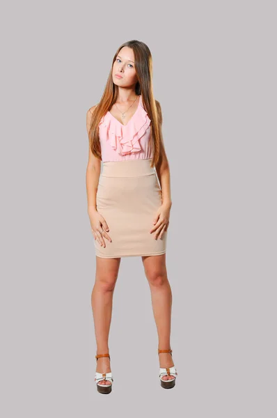 Sinnliches Mädchen Stilvollem Kleid Porträt Voller Länge — Stockfoto
