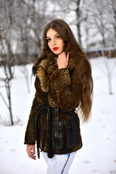 Muito Charmoso Jovem Menina Bonita Parque Inverno — Fotografia de Stock